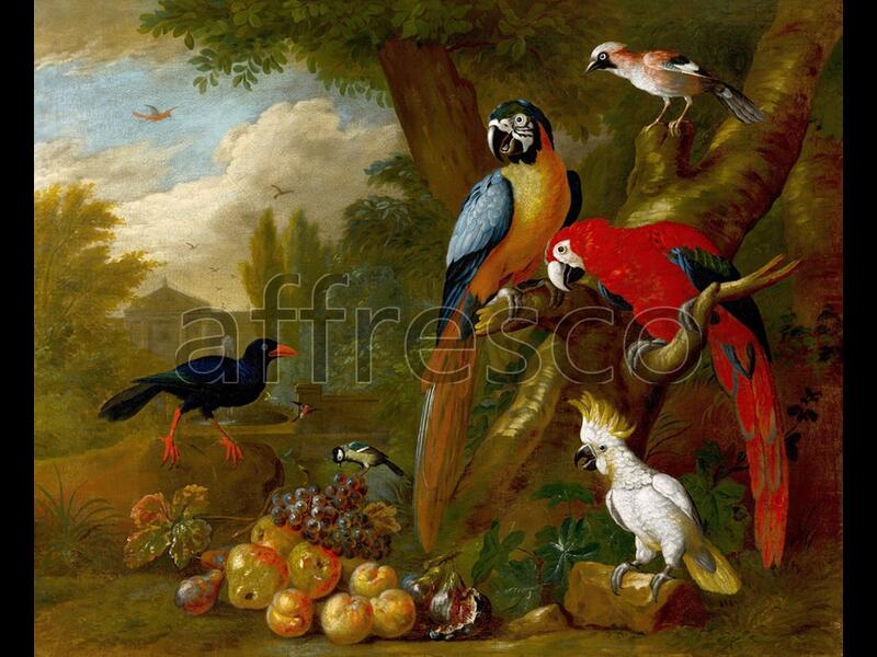 Картина: Bogdani Jakob, Two Macaws a Cockatoo and a Jay with Fruit