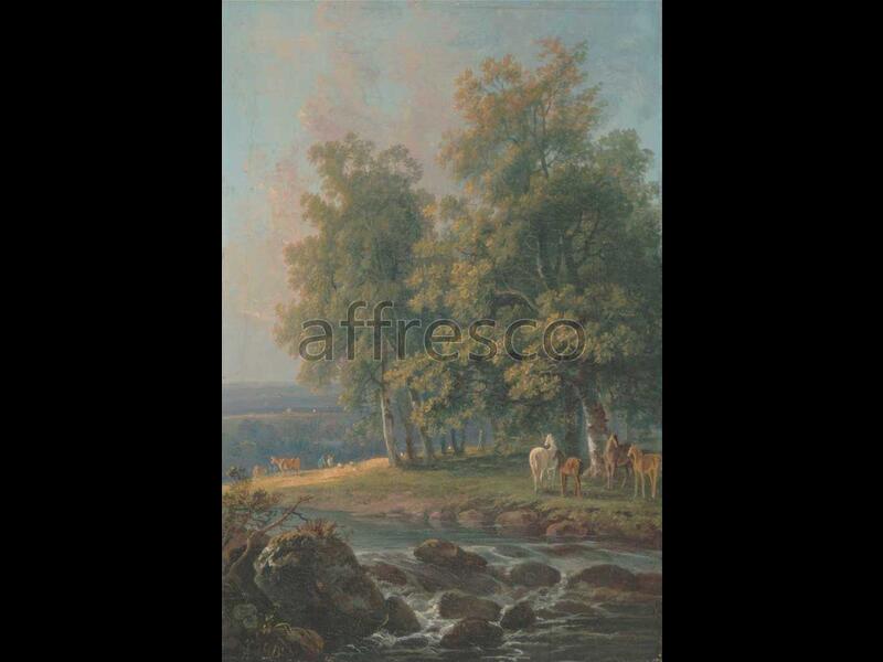 Картина: Джордж Баррет, Лошади и крупный рогатый скот у реки