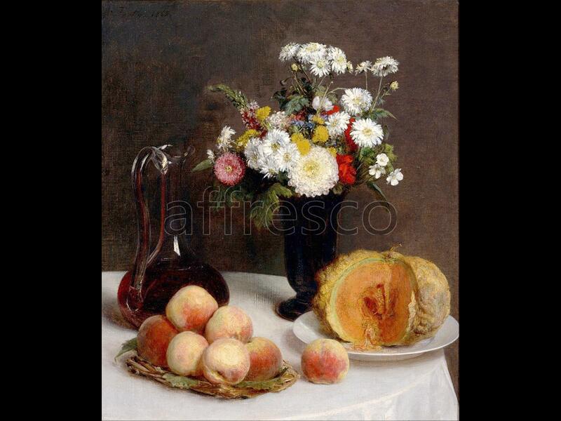 Картина: Henri Fantin Latour, Still Life with a Carafe Flowers and Fruit