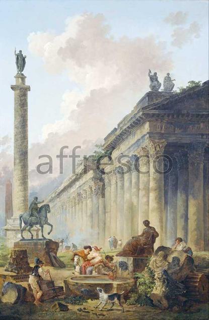 Картина: Юбер Робер, Воображаемый Вид на Рим с конной статуей Марка Аврелия