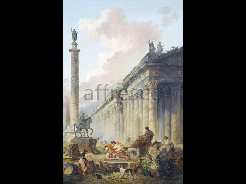 Картина: Юбер Робер, Воображаемый Вид на Рим с конной статуей Марка Аврелия