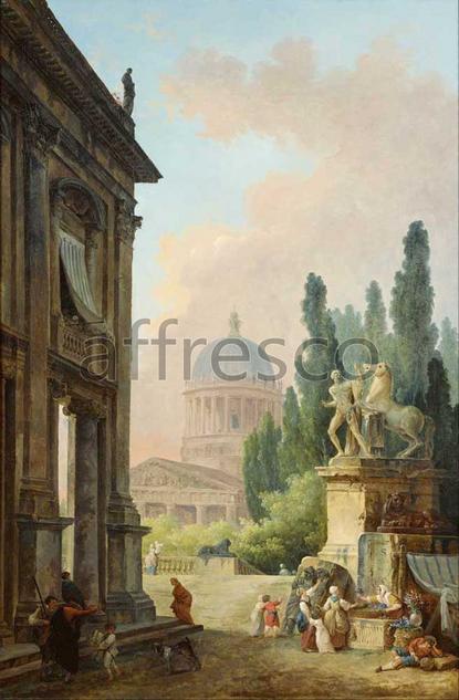 Картина: Юбер Робер, Воображаемый вид Рима с укротителем коня