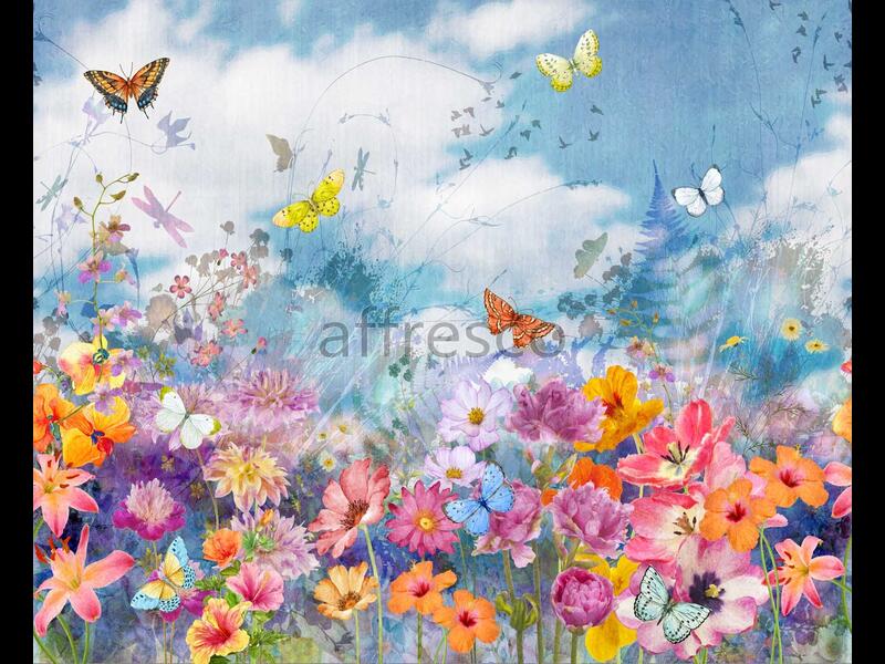 Разноцветные цветы и бабочки,  арт. ID135938
